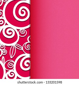 Holiday red abstract background with white fantasy flowers and text field - vector