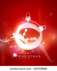 Holiday red abstract background, winter snowflakes, Christmas and New Year design template, light shiny modern vector illustration
