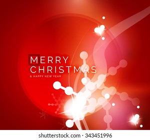 Holiday red abstract background, winter snowflakes, Christmas and New Year design template, light shiny modern vector illustration