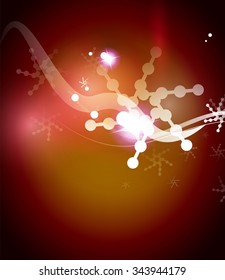 Holiday red abstract background, winter snowflakes, Christmas and New Year design template, light shiny modern vector illustration