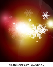 Holiday red abstract background, winter snowflakes, Christmas and New Year design template, light shiny modern vector illustration