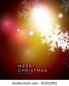 Holiday red abstract background, winter snowflakes, Christmas and New Year design template, light shiny modern vector illustration
