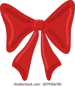 Holiday red bow for decorations vector illustration. Christmas element. Decor for gift box.