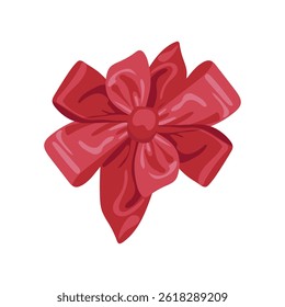Holiday red bow in flat design. Silk decoration ribbon knot for gifts. Vector illustration isolated.