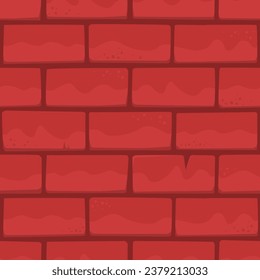 Muro de ladrillo rojo de vacaciones con grietas y rasguños, fondo cuadrado sin inconveniente. Construcción de caricaturas Bloques Textos vectoriales, activos de juego de la interfaz de usuario, impresión