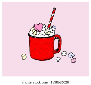 Holiday red cup with marshmallows.