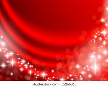 holiday red curtain with shining stars and copyspace for your text