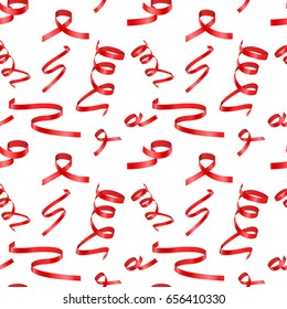 Holiday red paper streamers. Seamless pattern. Vector 3d illustration