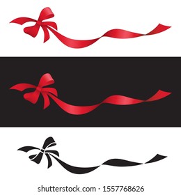 Holiday Red Ribbon with Bow Isolated Vector Illustration in both Red and Black Line Art Versions