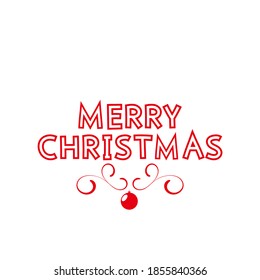 Feiertags rote Vektorschrift Fröhliche Weihnachten. Illustration mit Weihnachtsbaumspielzeug auf weißem Hintergrund.
