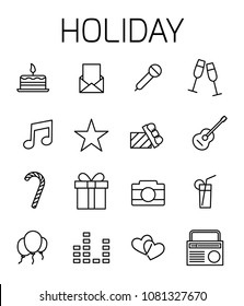 Holiday related vector icon set. Well-crafted sign in thin line style with editable stroke. Vector symbols isolated on a white background. Simple pictograms.