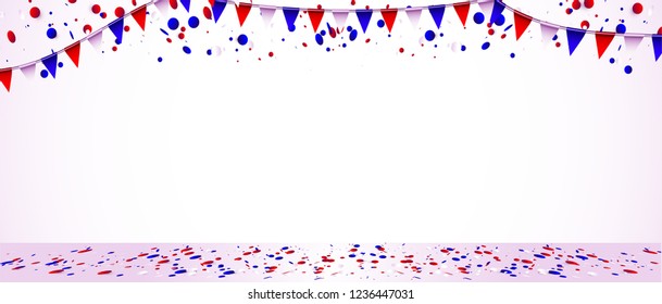 Holiday Ribbon and serpentine at a realistic white background Banner for the holidays party and birthday
