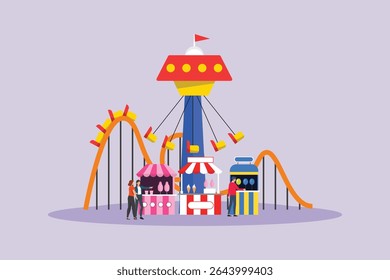 Holiday at the rides Concept. Colored flat vector illustration isolated