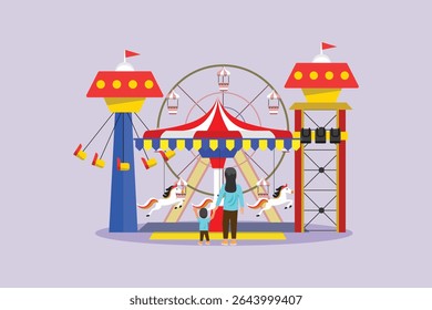 Holiday at the rides Conceito. Ilustração vetorial plana colorida isolada