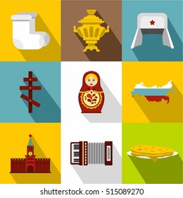 Holiday in Russia icons set. Flat illustration of 9 holiday in Russia vector icons for web
