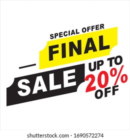 Holiday Sale Banner, 20% OFF Special Offer Ad. Discount Promotion Vector Banner. Price Discount Offer. Season Sale Promo Sticker colorful background.