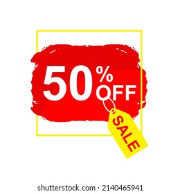 Holiday Sale Banner, 50% Off Special Offer Announcement. Discount Promotion Vector Banner. Discounted price offer. Season Sale Promo Sticker.