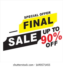Holiday Sale Banner, 90% OFF Special Offer Ad. Discount Promotion Vector Banner. Price Discount Offer. Season Sale Promo Sticker colorful background.