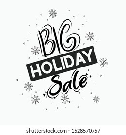 Holiday sale banner lettering with snowflakes and Winter sale 50% discount text with white snowflakes