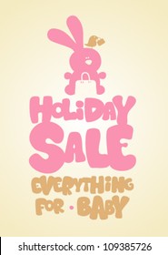 Holiday sale children's things, everything for baby, funny banner vector design template.