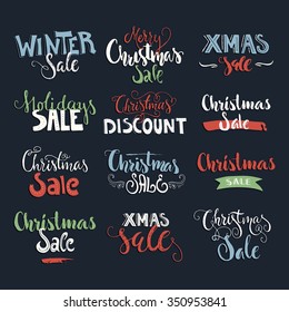 Holiday sale, Christmas discount, new year special offer - great handdrawn lettering for markets and shops. Christmas sale graphic elements.