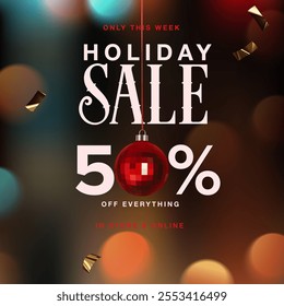 Holiday Sale design. Holiday Christmas ornament over bokeh background. Vector Illustration.	

