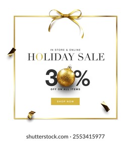 Holiday Sale design. Holiday gift bow frame and Christmas ornament. Vector Illustration.	
