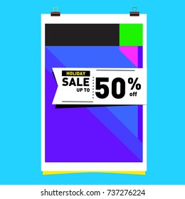 Holiday Sale Memphis Style Poster Design. Fashion and Travel Discount Poster. Vector holiday Abstract Colorful Illustration with Special offer and Promotion.