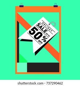 Holiday Sale Memphis Style Poster Design. Fashion and Travel Discount Poster. Vector holiday Abstract Colorful Illustration with Special offer and Promotion.