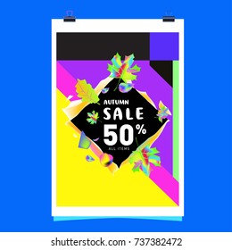 Holiday Sale Memphis Style Poster Design. Fashion and Travel Discount Poster. Vector holiday Abstract Colorful Illustration with Special offer and Promotion.