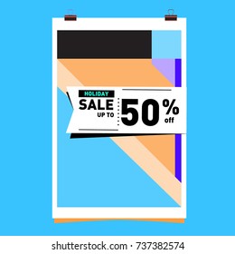 Holiday Sale Memphis Style Poster Design. Fashion and Travel Discount Poster. Vector holiday Abstract Colorful Illustration with Special offer and Promotion.