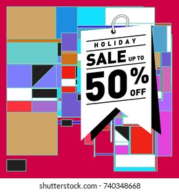 Holiday Sale Memphis Style Poster Design. Fashion and Travel Discount Poster. Vector holiday Abstract Colorful Illustration with Special offer and Promotion.