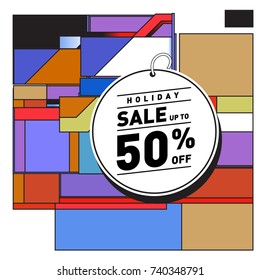 Holiday Sale Memphis Style Poster Design. Fashion and Travel Discount Poster. Vector holiday Abstract Colorful Illustration with Special offer and Promotion.