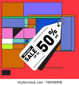 Holiday Sale Memphis Style Poster Design. Fashion and Travel Discount Poster. Vector holiday Abstract Colorful Illustration with Special offer and Promotion.