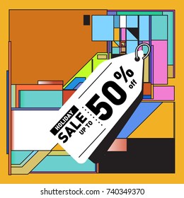 Holiday Sale Memphis Style Poster Design. Fashion and Travel Discount Poster. Vector holiday Abstract Colorful Illustration with Special offer and Promotion.