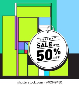 Holiday Sale Memphis Style Poster Design. Fashion and Travel Discount Poster. Vector holiday Abstract Colorful Illustration with Special offer and Promotion.