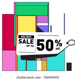 Holiday Sale Memphis Style Poster Design. Fashion and Travel Discount Poster. Vector holiday Abstract Colorful Illustration with Special offer and Promotion.