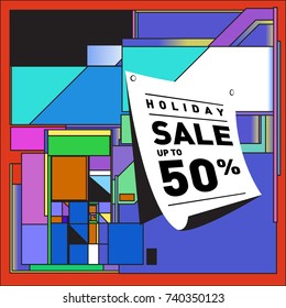 Holiday Sale Memphis Style Poster Design. Fashion and Travel Discount Poster. Vector holiday Abstract Colorful Illustration with Special offer and Promotion.