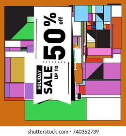 Holiday Sale Memphis Style Poster Design. Fashion and Travel Discount Poster. Vector holiday Abstract Colorful Illustration with Special offer and Promotion.