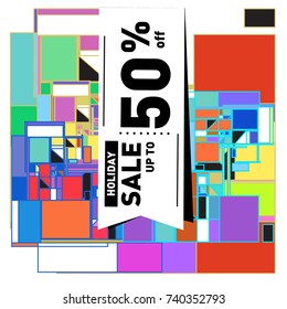 Holiday Sale Memphis Style Poster Design. Fashion and Travel Discount Poster. Vector holiday Abstract Colorful Illustration with Special offer and Promotion.