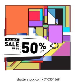 Holiday Sale Memphis Style Poster Design. Fashion and Travel Discount Poster. Vector holiday Abstract Colorful Illustration with Special offer and Promotion.