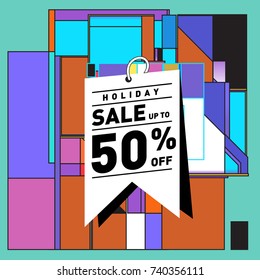Holiday Sale Memphis Style Poster Design. Fashion and Travel Discount Poster. Vector holiday Abstract Colorful Illustration with Special offer and Promotion.