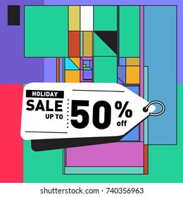 Holiday Sale Memphis Style Poster Design. Fashion and Travel Discount Poster. Vector holiday Abstract Colorful Illustration with Special offer and Promotion.
