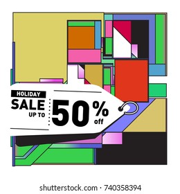 Holiday Sale Memphis Style Poster Design. Fashion and Travel Discount Poster. Vector holiday Abstract Colorful Illustration with Special offer and Promotion.