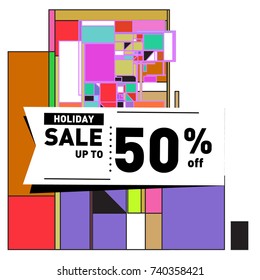 Holiday Sale Memphis Style Poster Design. Fashion and Travel Discount Poster. Vector holiday Abstract Colorful Illustration with Special offer and Promotion.