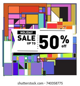 Holiday Sale Memphis Style Poster Design. Fashion and Travel Discount Poster. Vector holiday Abstract Colorful Illustration with Special offer and Promotion.