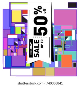 Holiday Sale Memphis Style Poster Design. Fashion and Travel Discount Poster. Vector holiday Abstract Colorful Illustration with Special offer and Promotion.