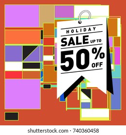 Holiday Sale Memphis Style Poster Design. Fashion and Travel Discount Poster. Vector holiday Abstract Colorful Illustration with Special offer and Promotion.