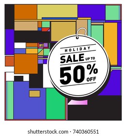 Holiday Sale Memphis Style Poster Design. Fashion and Travel Discount Poster. Vector holiday Abstract Colorful Illustration with Special offer and Promotion.