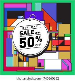 Holiday Sale Memphis Style Poster Design. Fashion and Travel Discount Poster. Vector holiday Abstract Colorful Illustration with Special offer and Promotion.